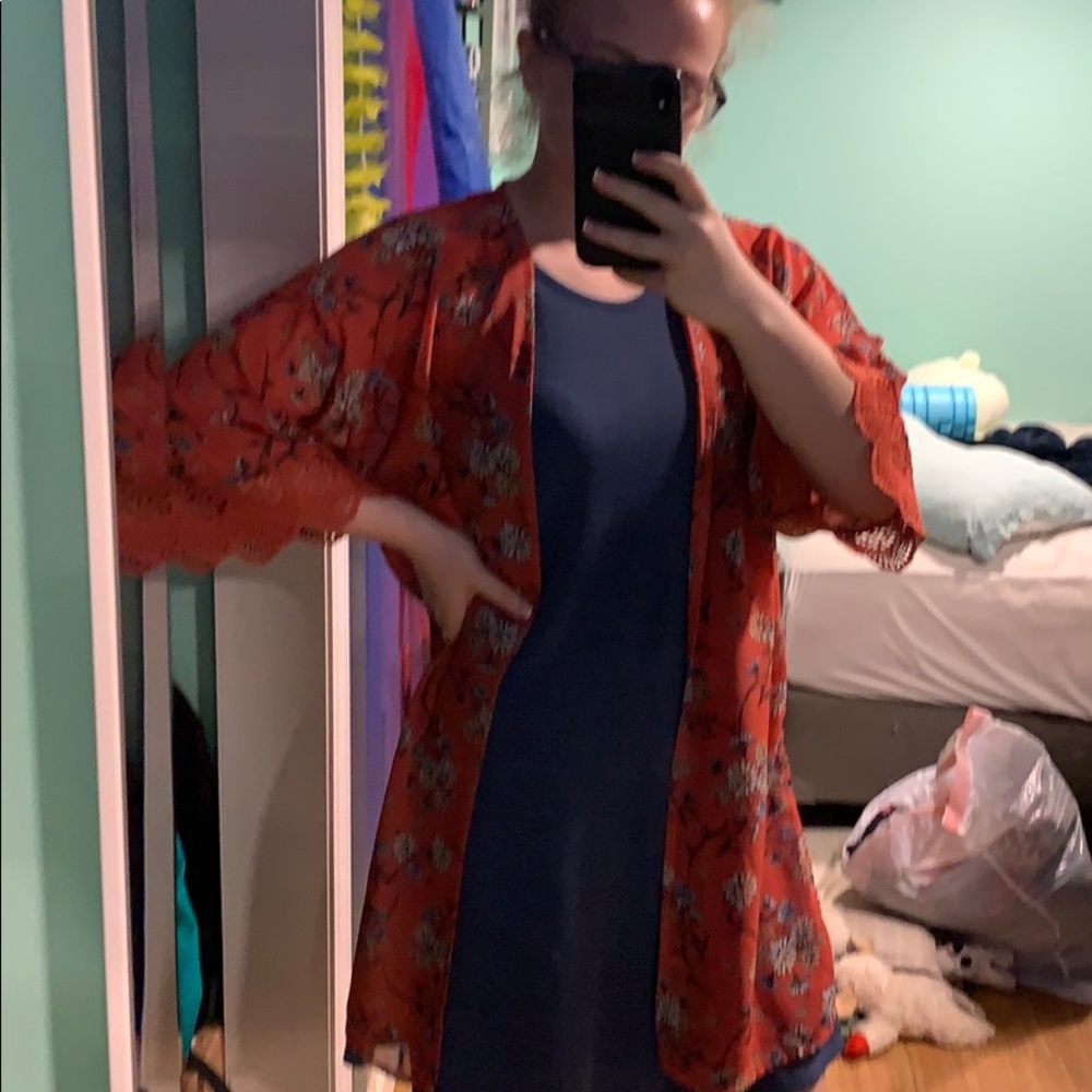 Blue and Coral Dress (Cardigan included)